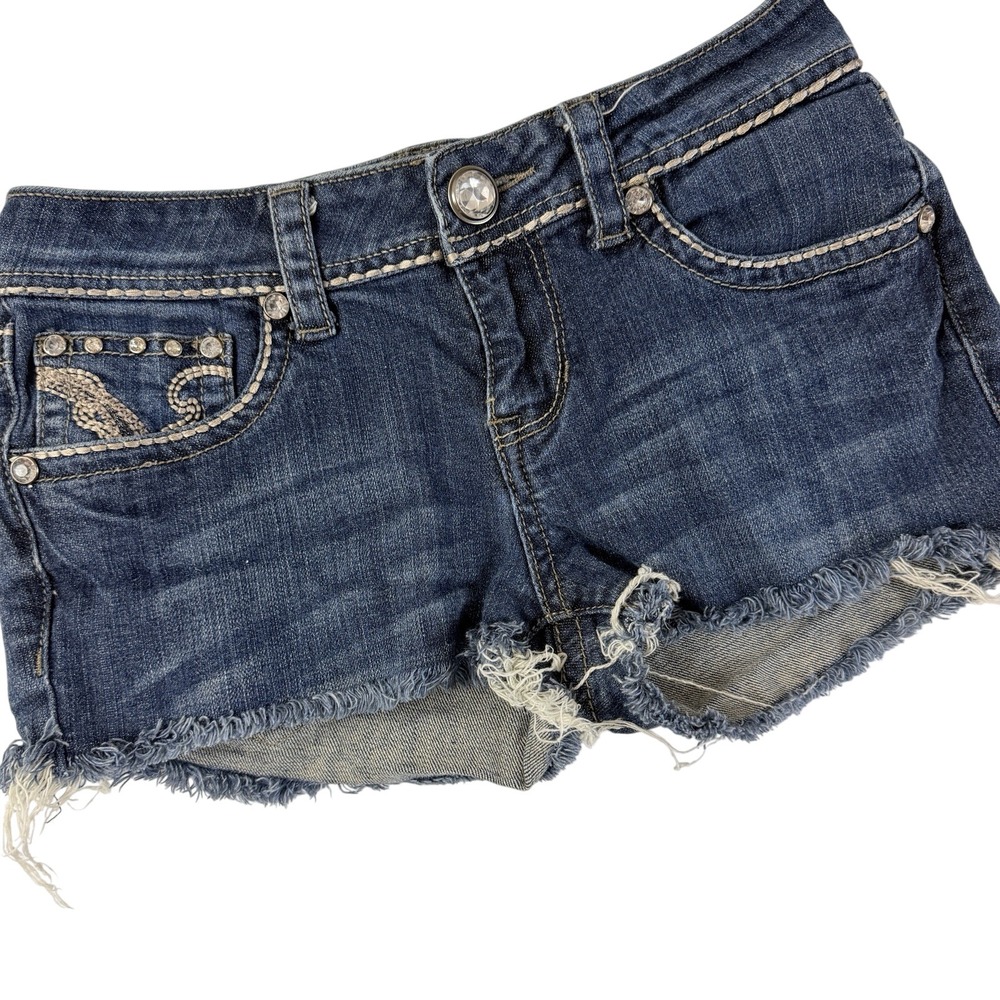 L.A. Idol Denim Shorts Womens Size 5 Rhinestone Y2K Low Rise Cutoff